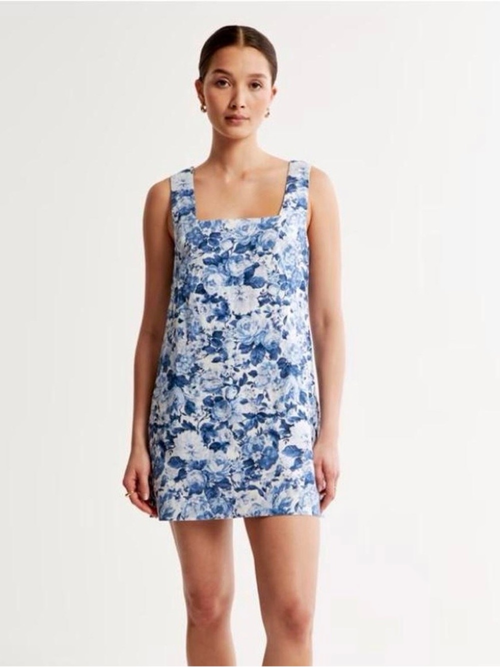 Abercrombie Linen-Blend Wide Strap Mini Dress Blue Floral XS Petite